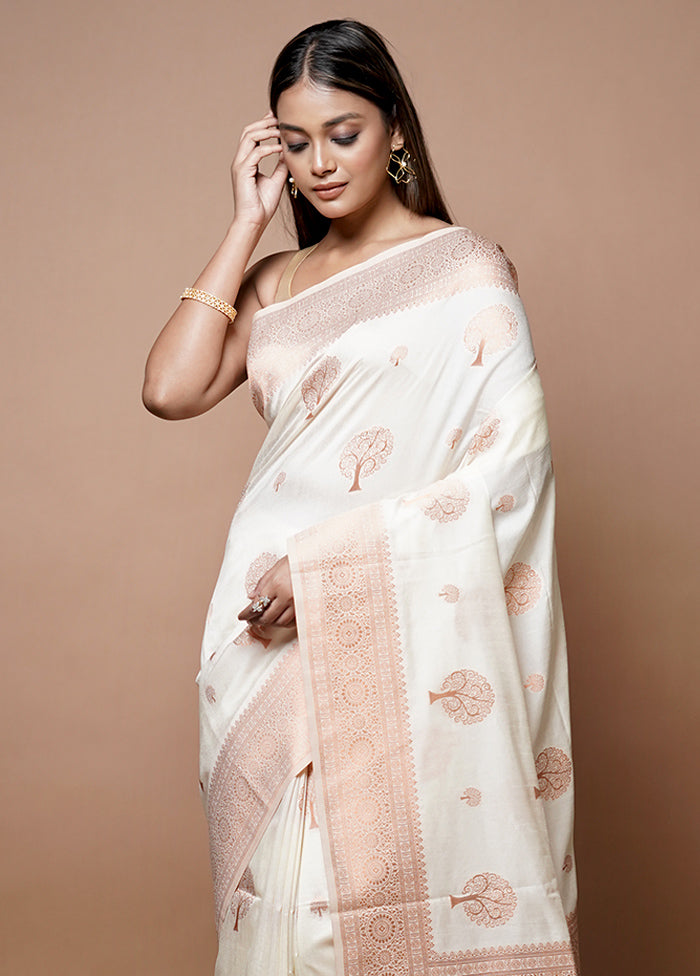 White Dupion Silk Saree With Blouse Piece