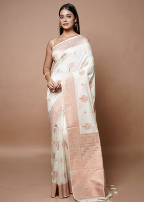 White Dupion Silk Saree With Blouse Piece