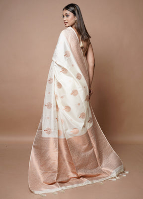 White Dupion Silk Saree With Blouse Piece