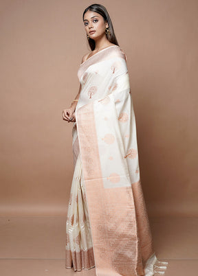 White Dupion Silk Saree With Blouse Piece