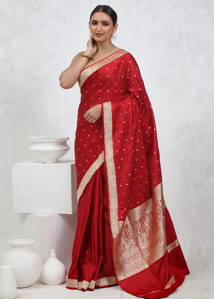 Red Banarasi Pure Silk Saree With Blouse Piece - Indian Silk House Agencies