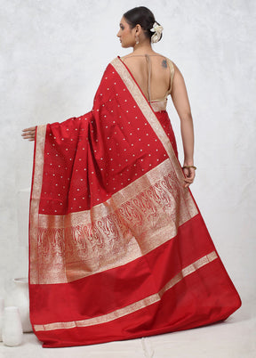 Red Banarasi Pure Silk Saree With Blouse Piece