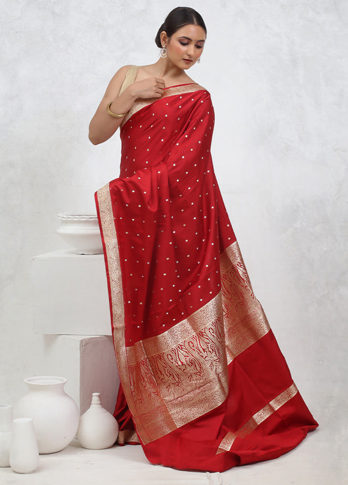 Red Banarasi Pure Silk Saree With Blouse Piece