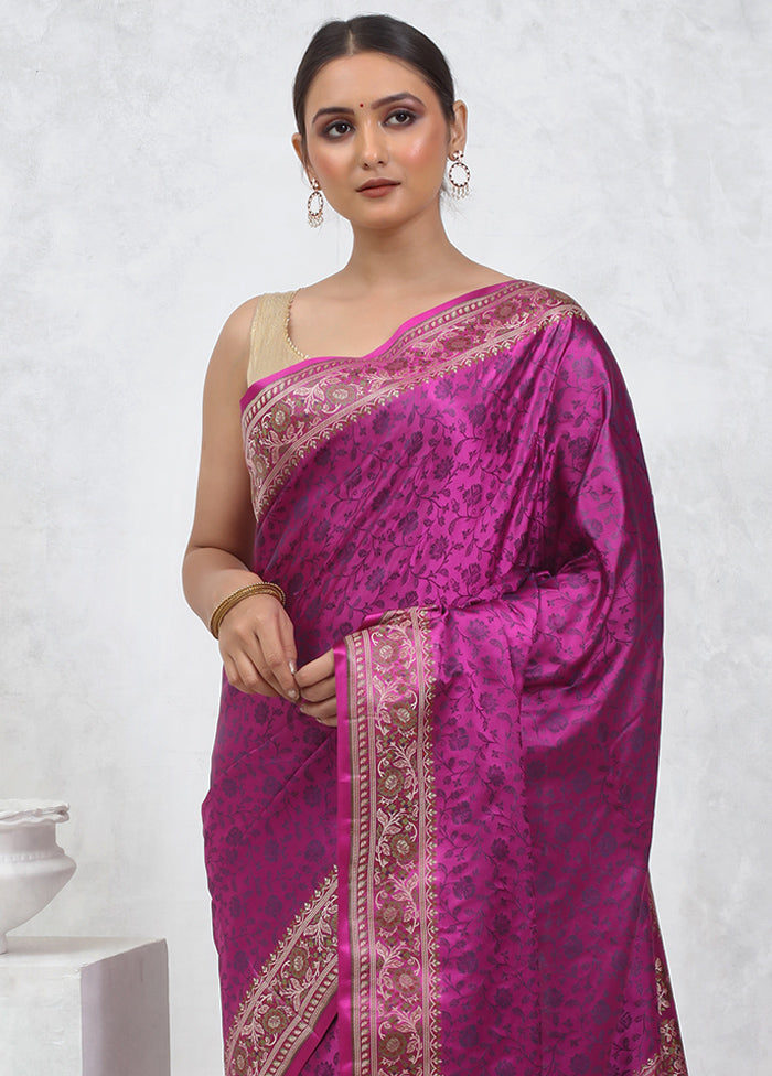 Purple Pure Jamewar Banarasi Silk Saree With Blouse Piece