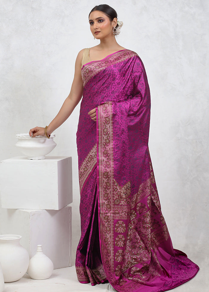 Purple Pure Jamewar Banarasi Silk Saree With Blouse Piece