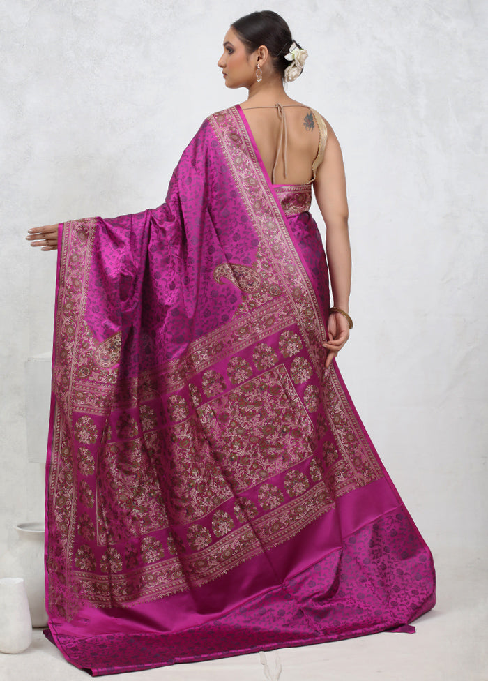 Purple Pure Jamewar Banarasi Silk Saree With Blouse Piece