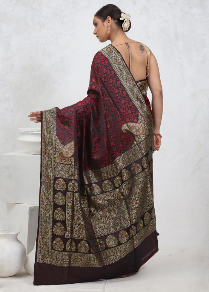 Black Pure Jamewar Banarasi Silk Saree With Blouse Piece