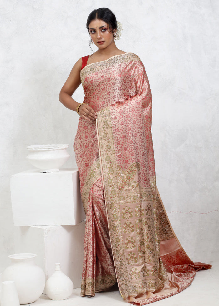 Pink Pure Jamewar Banarasi Silk Saree With Blouse Piece