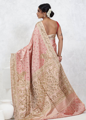 Pink Pure Jamewar Banarasi Silk Saree With Blouse Piece