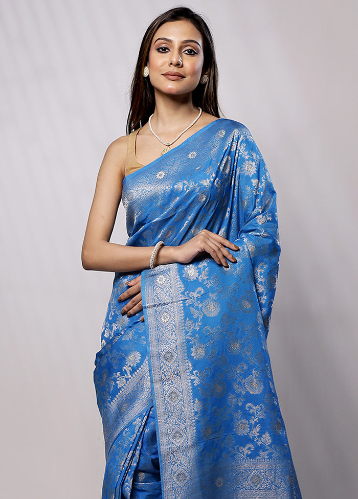 Blue Georgette Saree With Blouse Piece