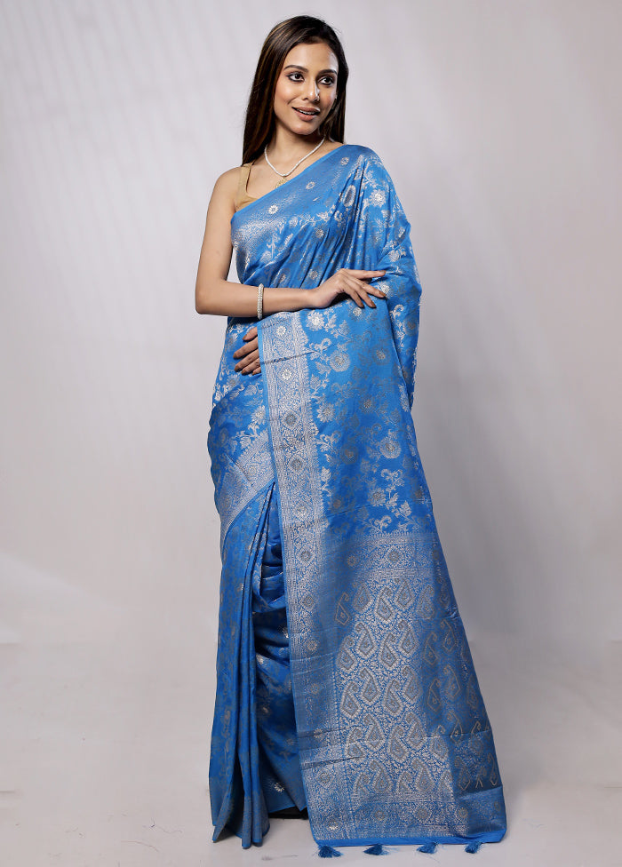 Blue Georgette Saree With Blouse Piece