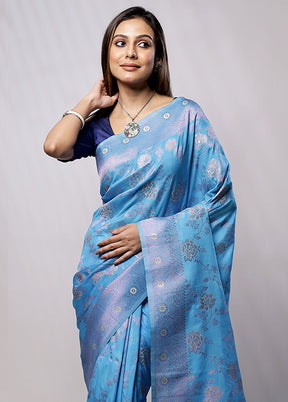 Blue Georgette Saree With Blouse Piece