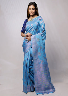 Blue Georgette Saree With Blouse Piece