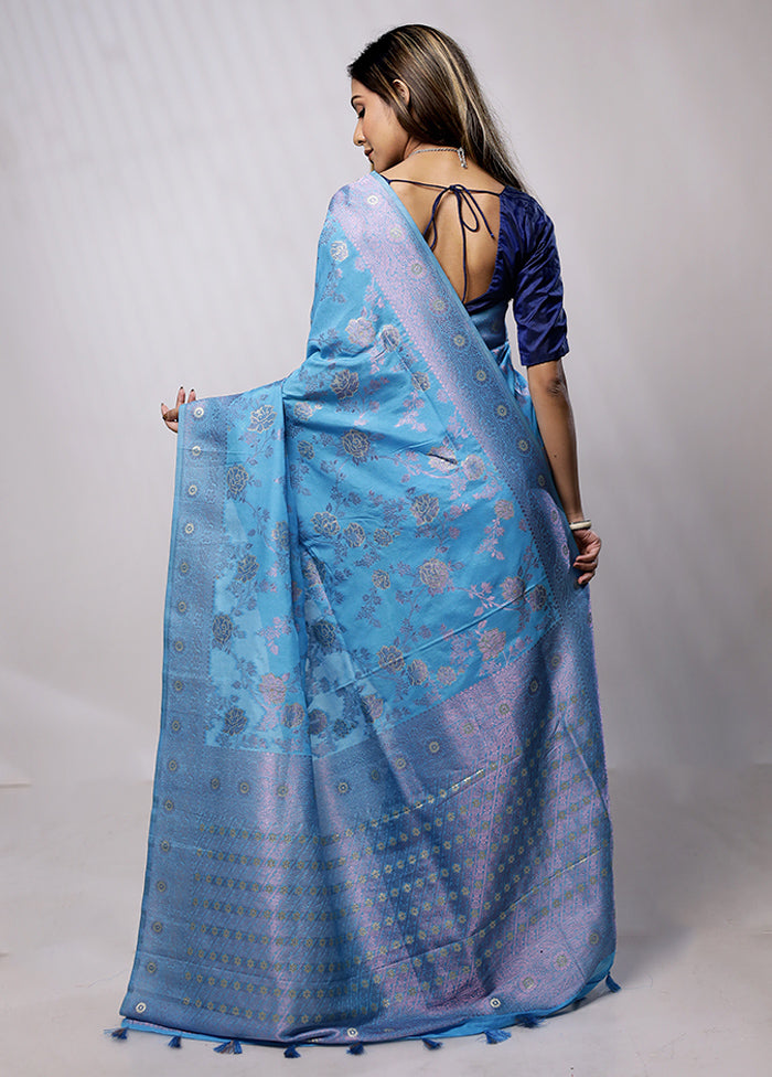Blue Georgette Saree With Blouse Piece
