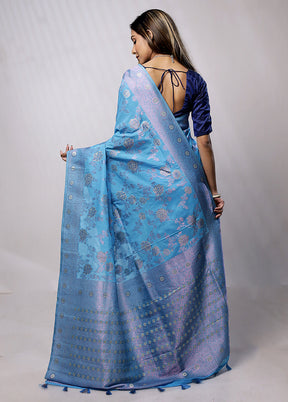 Blue Georgette Saree With Blouse Piece