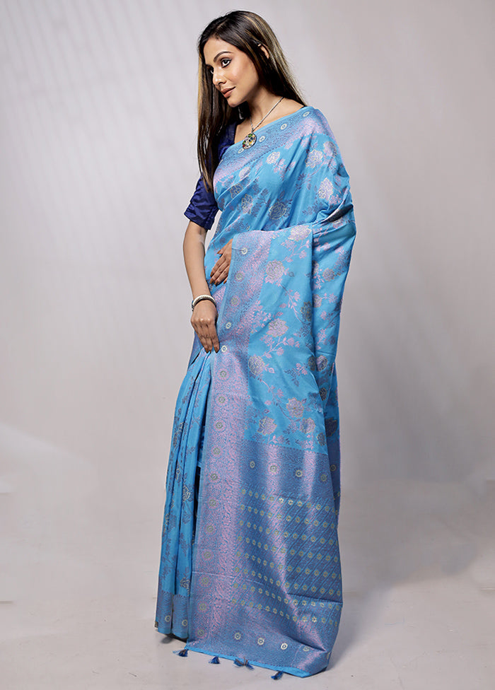 Blue Georgette Saree With Blouse Piece