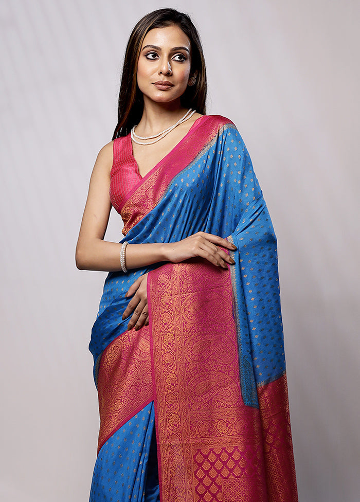 Blue Georgette Saree With Blouse Piece - Indian Silk House Agencies