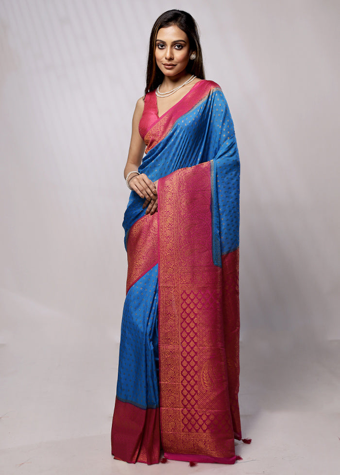 Blue Georgette Saree With Blouse Piece