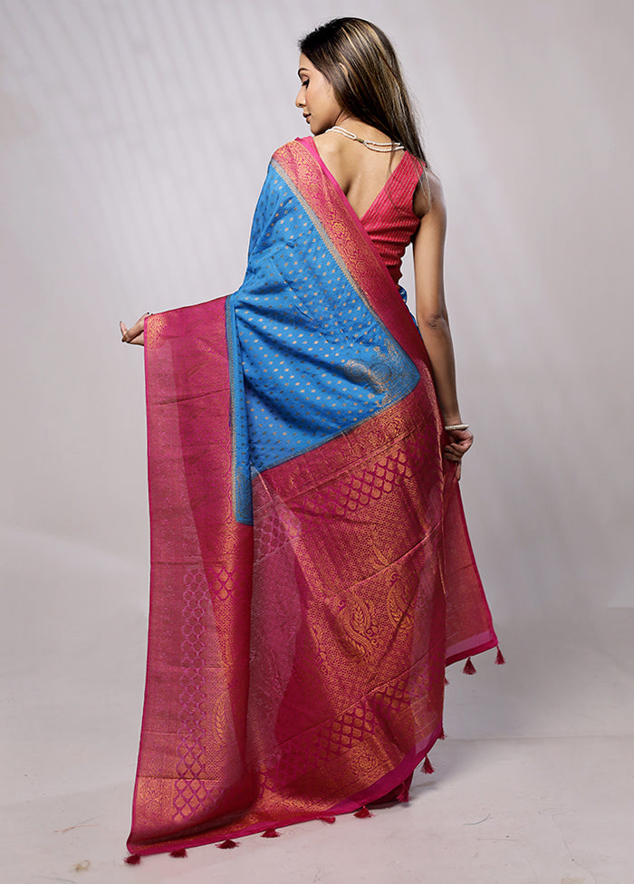 Blue Georgette Saree With Blouse Piece