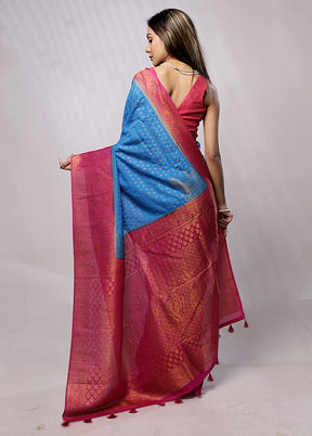 Blue Georgette Saree With Blouse Piece
