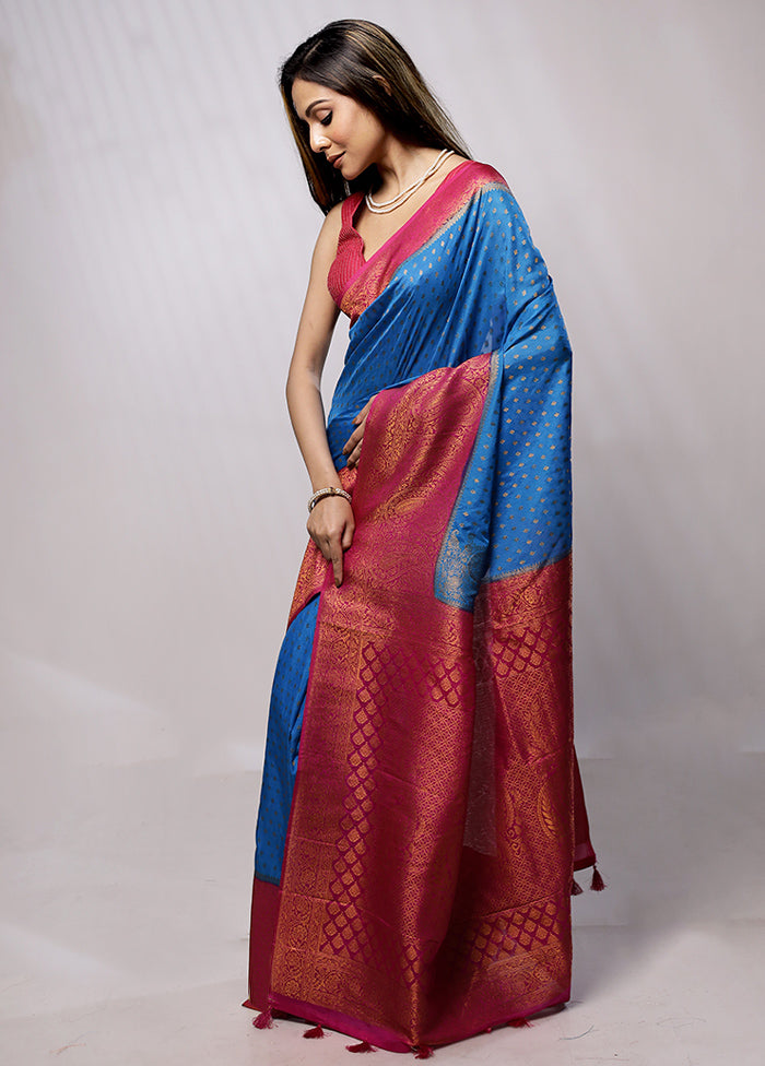 Blue Georgette Saree With Blouse Piece