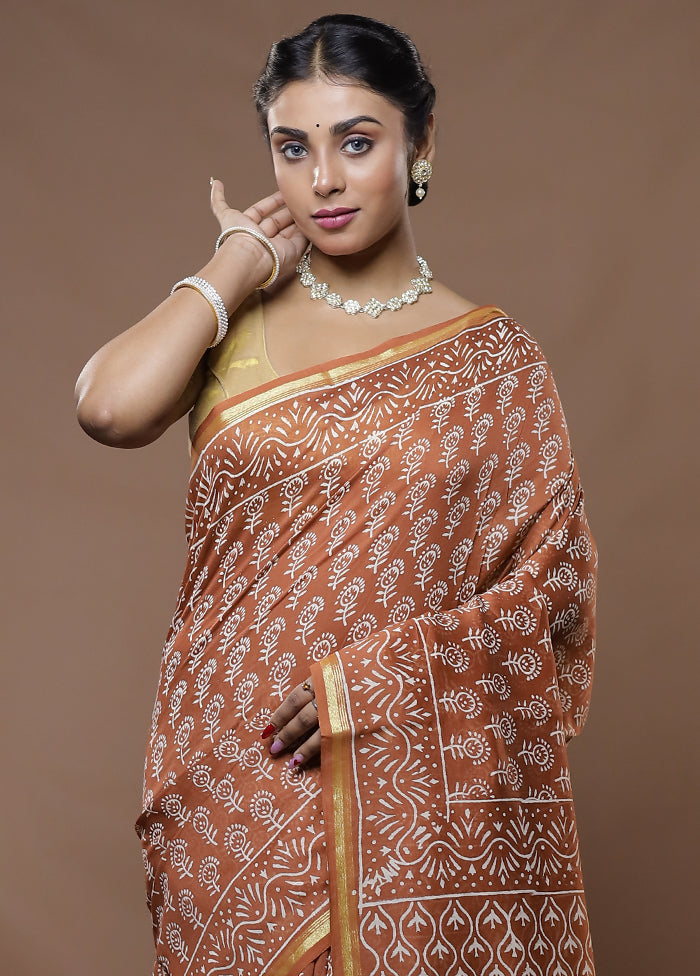 Orange Chanderi Cotton Saree With Blouse Piece - Indian Silk House Agencies