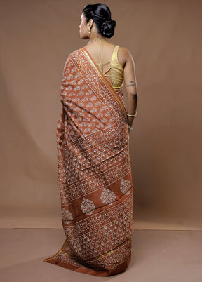 Orange Chanderi Cotton Saree With Blouse Piece - Indian Silk House Agencies