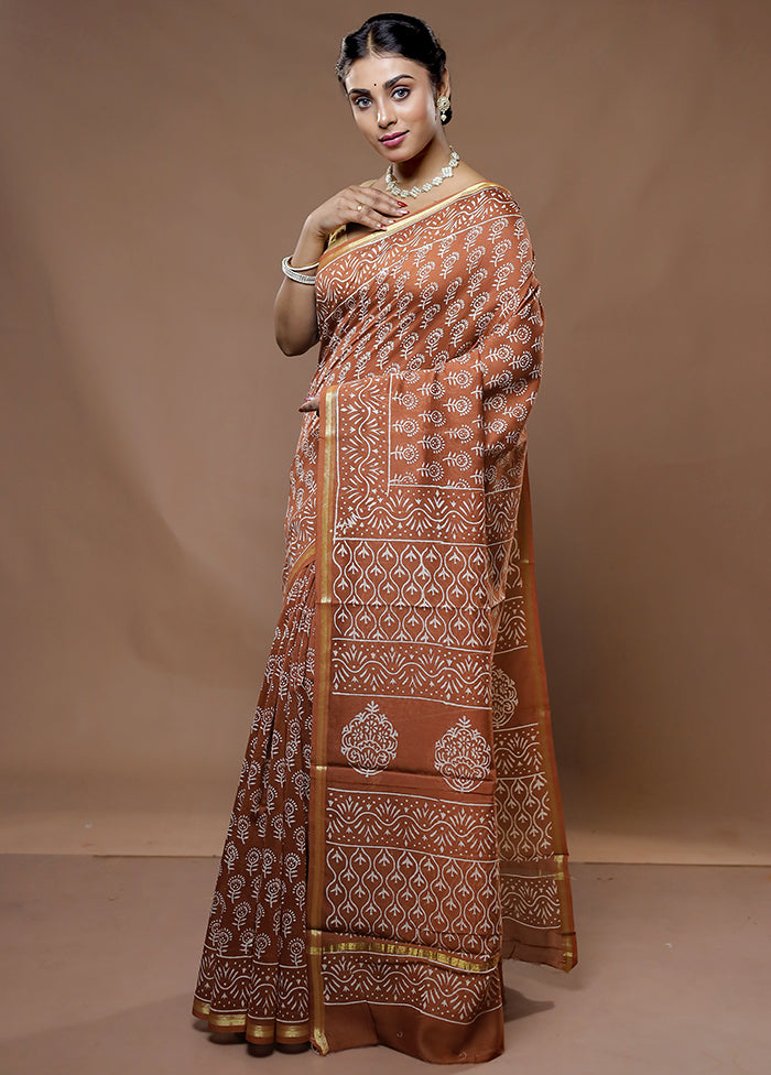 Orange Chanderi Cotton Saree With Blouse Piece - Indian Silk House Agencies