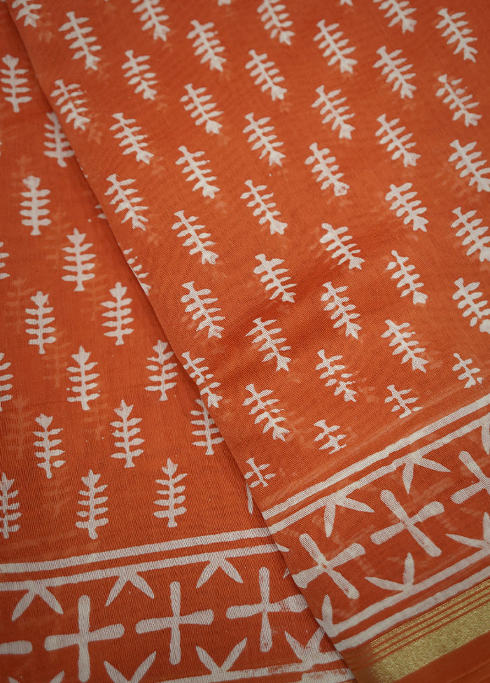 Orange Chanderi Cotton Saree With Blouse Piece - Indian Silk House Agencies