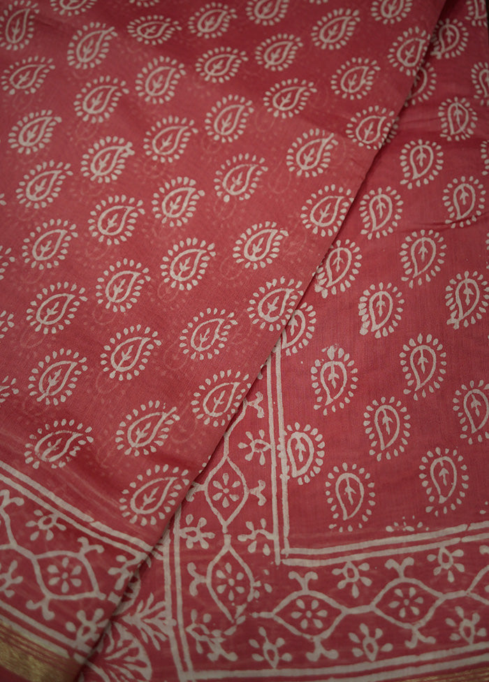 Pink Chanderi Cotton Saree With Blouse Piece - Indian Silk House Agencies