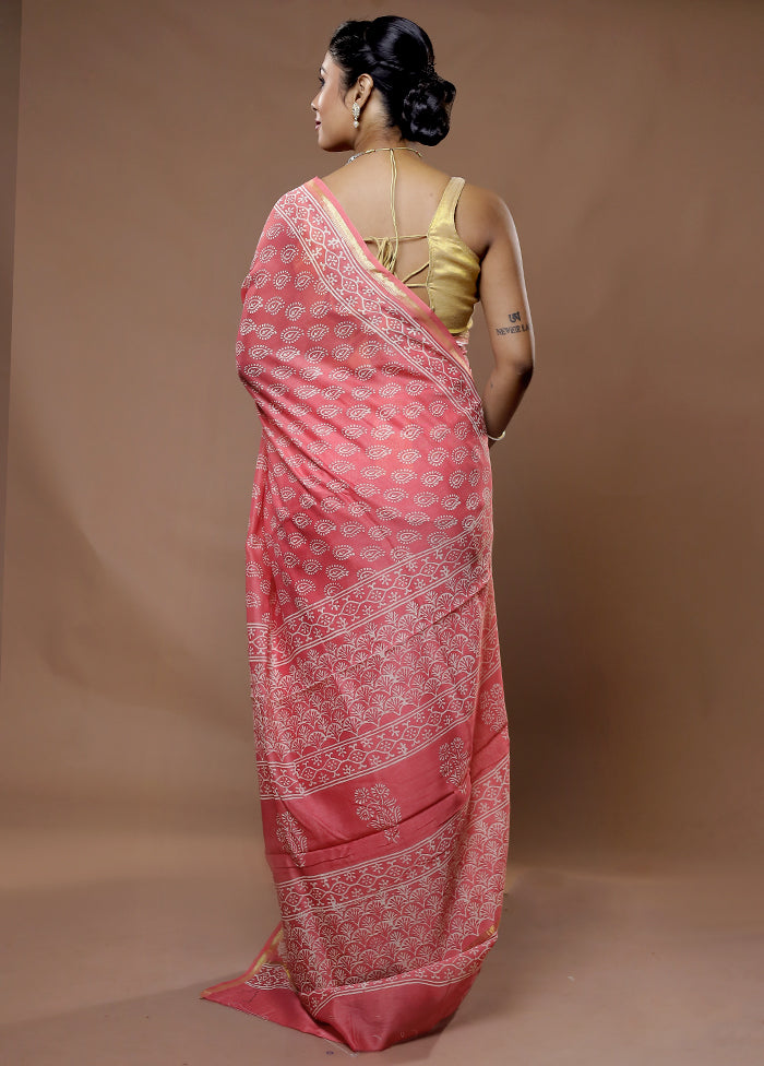 Pink Chanderi Cotton Saree With Blouse Piece - Indian Silk House Agencies