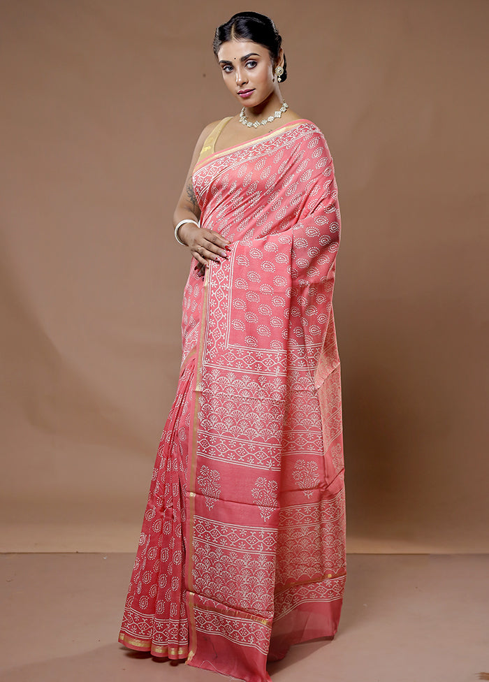 Pink Chanderi Cotton Saree With Blouse Piece - Indian Silk House Agencies