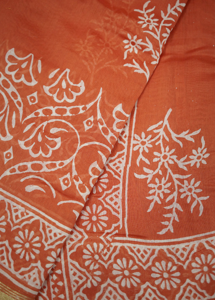 Orange Chanderi Cotton Saree With Blouse Piece - Indian Silk House Agencies