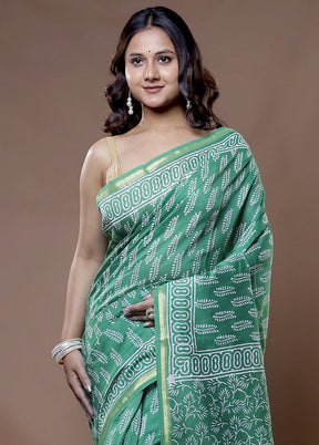 Green Chanderi Cotton Saree With Blouse Piece - Indian Silk House Agencies