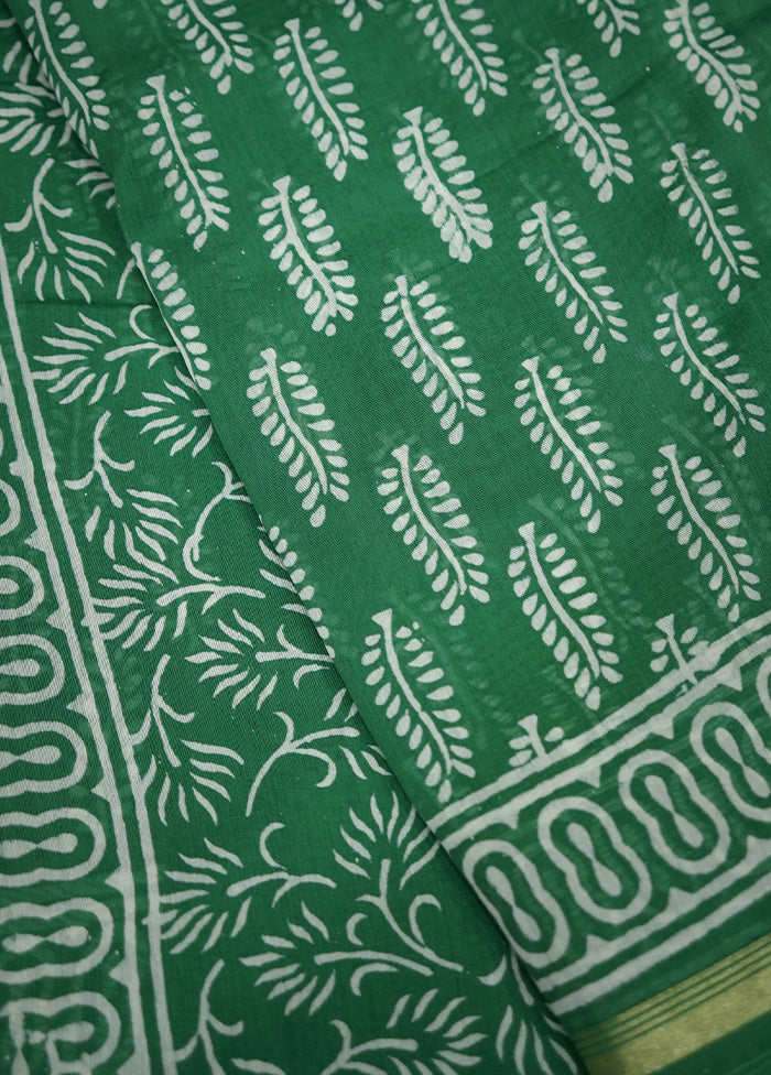 Green Chanderi Cotton Saree With Blouse Piece - Indian Silk House Agencies