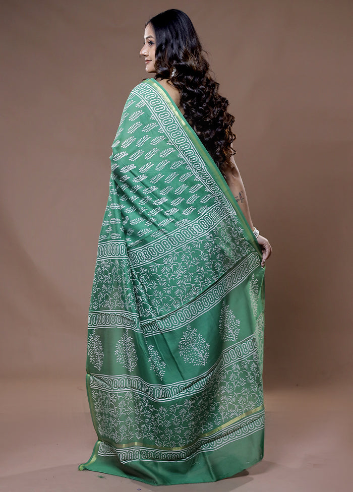 Green Chanderi Cotton Saree With Blouse Piece - Indian Silk House Agencies