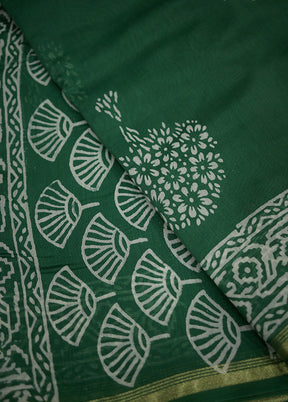 Green Chanderi Cotton Saree With Blouse Piece - Indian Silk House Agencies