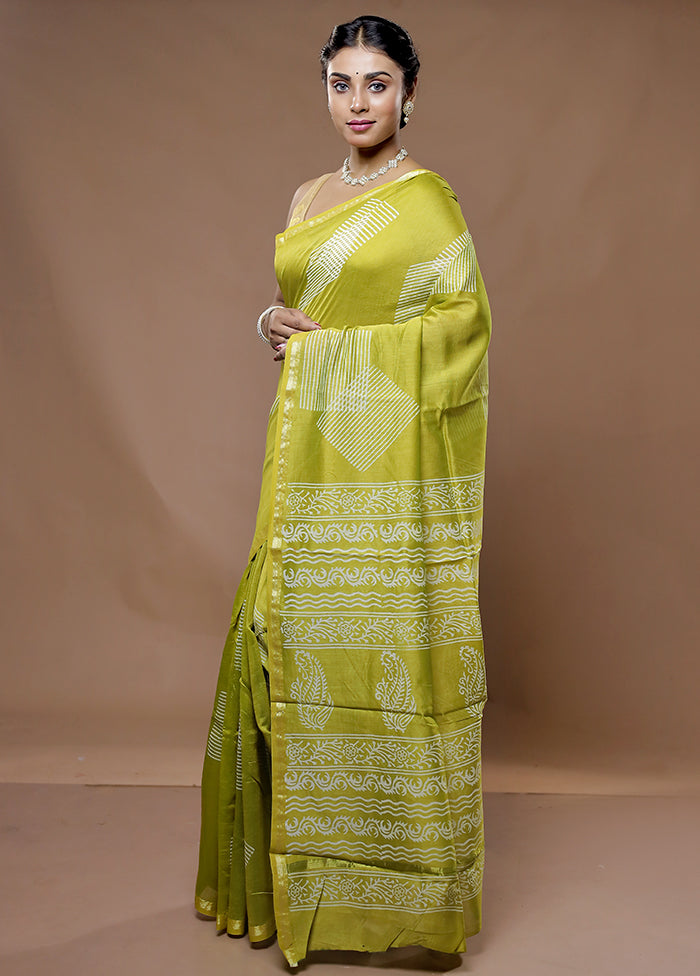 Green Chanderi Cotton Saree With Blouse Piece - Indian Silk House Agencies