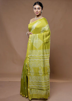 Green Chanderi Cotton Saree With Blouse Piece - Indian Silk House Agencies