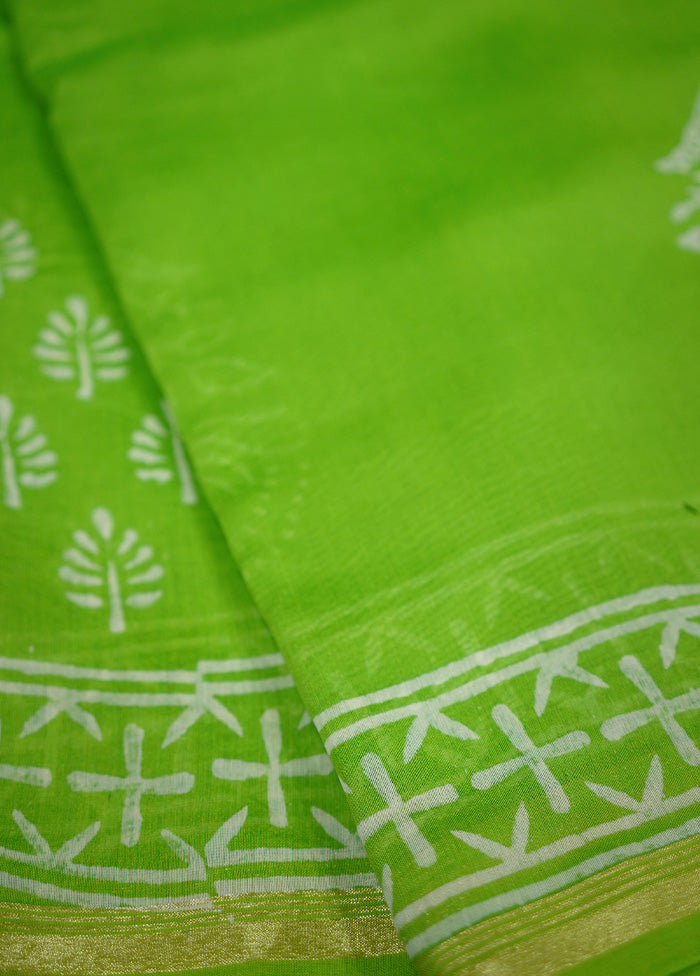 Green Chanderi Cotton Saree With Blouse Piece - Indian Silk House Agencies