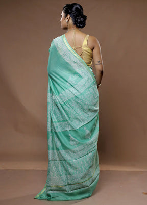 Green Chanderi Cotton Saree With Blouse Piece - Indian Silk House Agencies