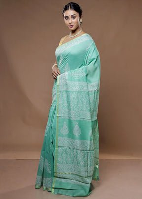 Green Chanderi Cotton Saree With Blouse Piece - Indian Silk House Agencies