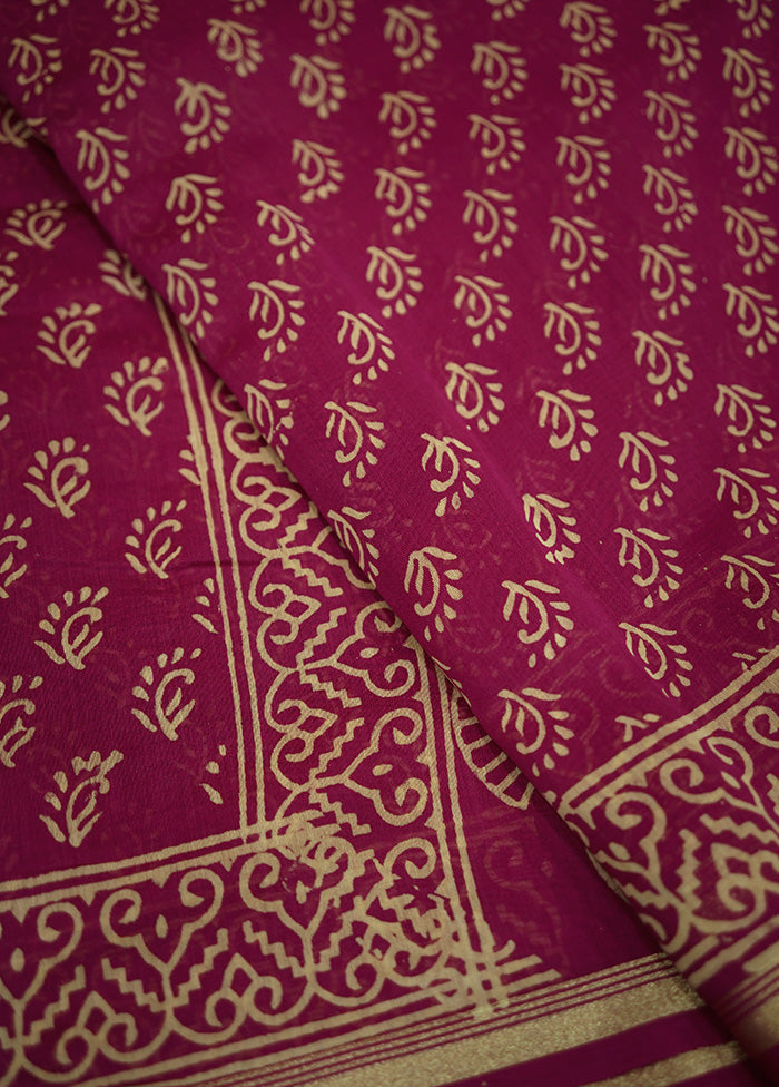 Pink Chanderi Cotton Saree With Blouse Piece - Indian Silk House Agencies