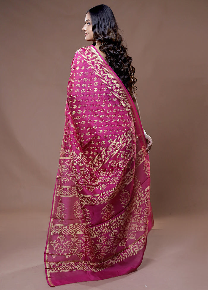 Pink Chanderi Cotton Saree With Blouse Piece - Indian Silk House Agencies