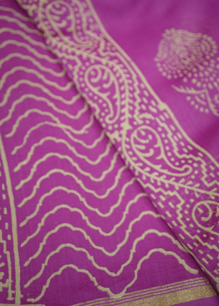 Pink Chanderi Cotton Saree With Blouse Piece - Indian Silk House Agencies