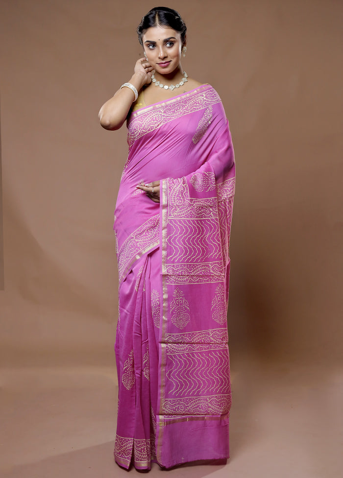 Pink Chanderi Cotton Saree With Blouse Piece - Indian Silk House Agencies