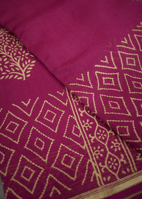 Pink Chanderi Cotton Saree With Blouse Piece - Indian Silk House Agencies