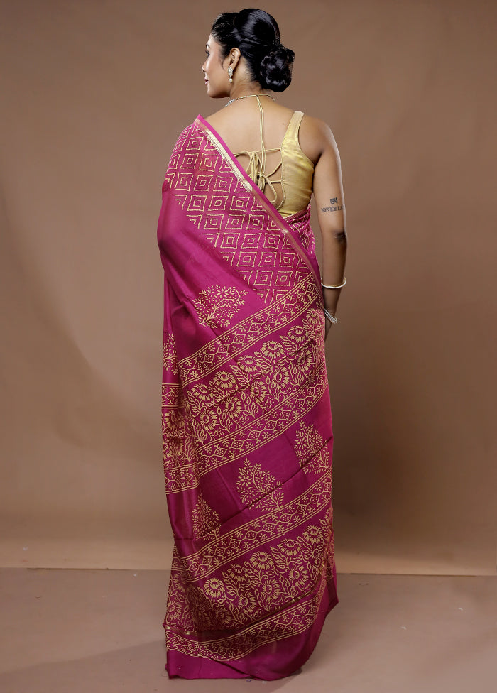 Pink Chanderi Cotton Saree With Blouse Piece - Indian Silk House Agencies