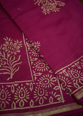 Pink Chanderi Cotton Saree With Blouse Piece - Indian Silk House Agencies