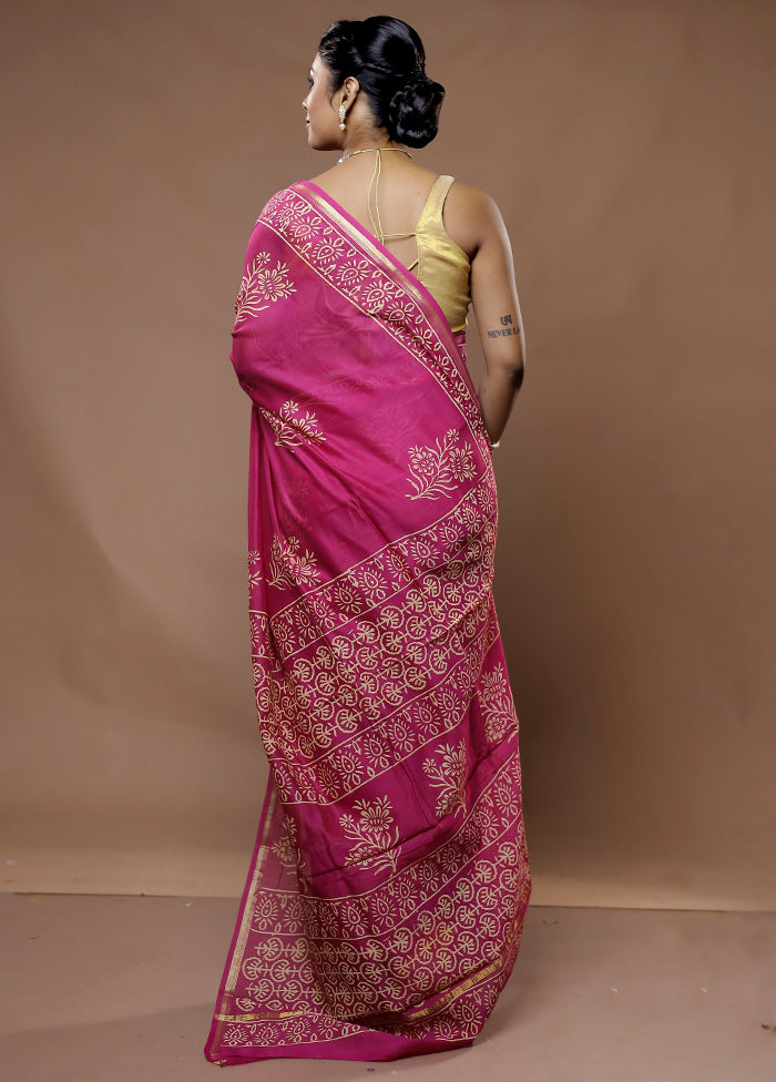 Pink Chanderi Cotton Saree With Blouse Piece - Indian Silk House Agencies